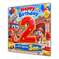 Son 2nd Birthday Card Fire Engine Firefighter Dalmatian