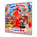 Boy 1st Birthday Card Fire Engine Firefighter Dalmatian