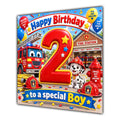 Boy 2nd Birthday Card Fire Engine Firefighter Dalmatian