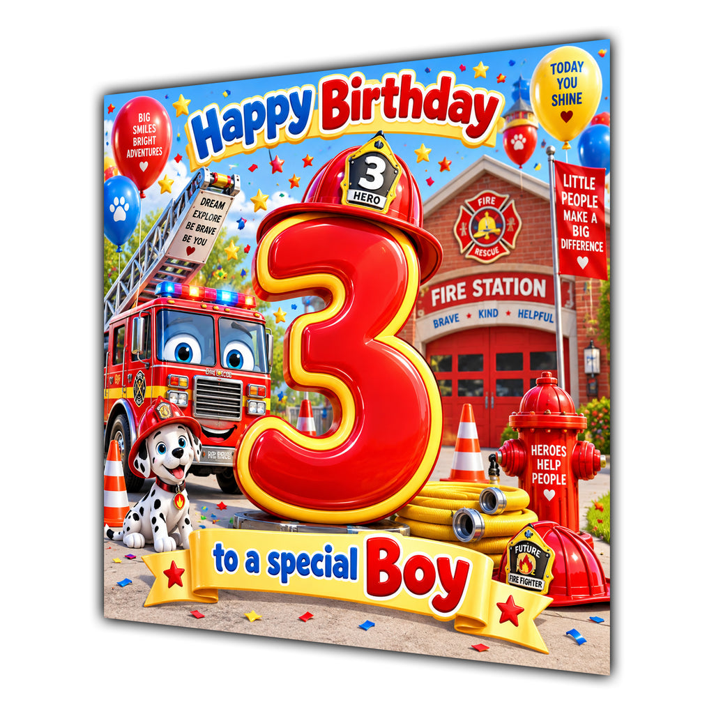 Boy 3rd Birthday Card Fire Engine Firefighter Dalmatian