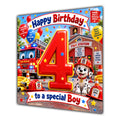 Boy 4th Birthday Card Fire Engine Firefighter Dalmatian