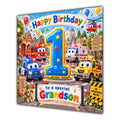 Grandson 1st Birthday Card Emergency Vehicles
