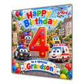 Grandson 4th Birthday Card Emergency Vehicles