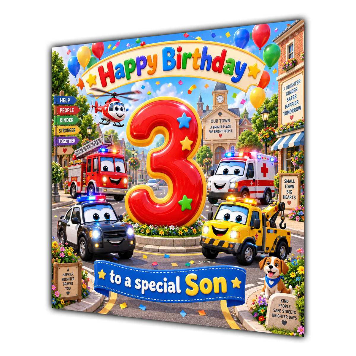 Son 3rd Birthday Card Emergency Vehicles