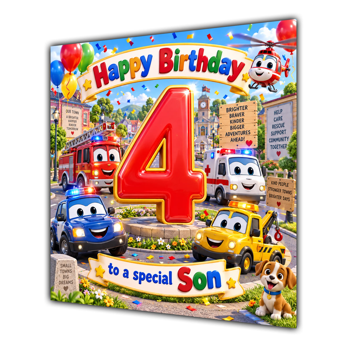Son 4th Birthday Card Emergency Vehicles