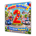 Nephew 2nd Birthday Card Emergency Vehicles