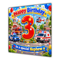 Nephew 3rd Birthday Card Emergency Vehicles