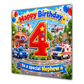 Nephew 4th Birthday Card Emergency Vehicles