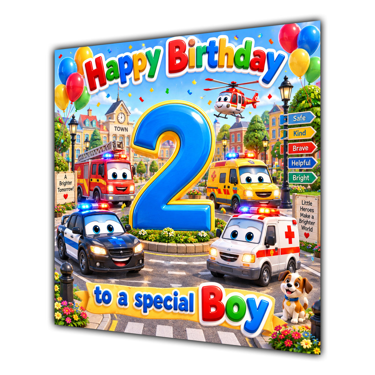 Boy 2nd Birthday Card Emergency Vehicles