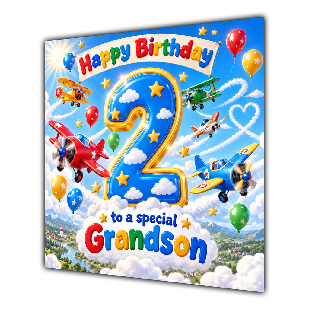 Grandson 2nd Birthday Card Aeroplanes Blue Sky