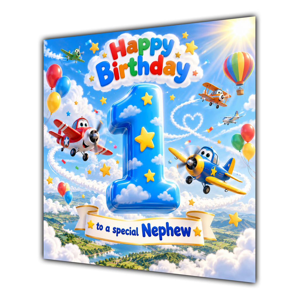 Nephew 1st Birthday Card Aeroplanes Blue Sky