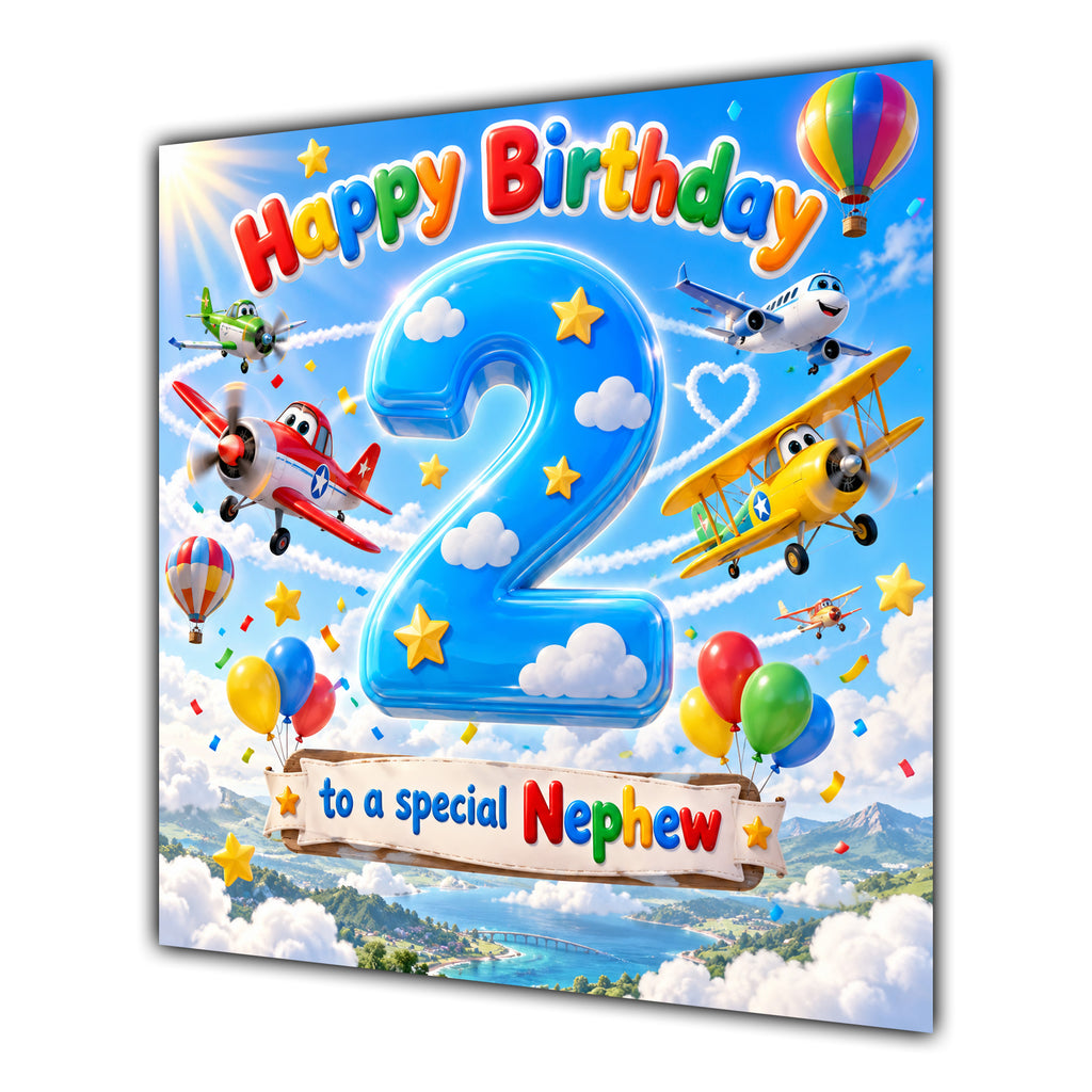 Nephew 2nd Birthday Card Aeroplanes Blue Sky