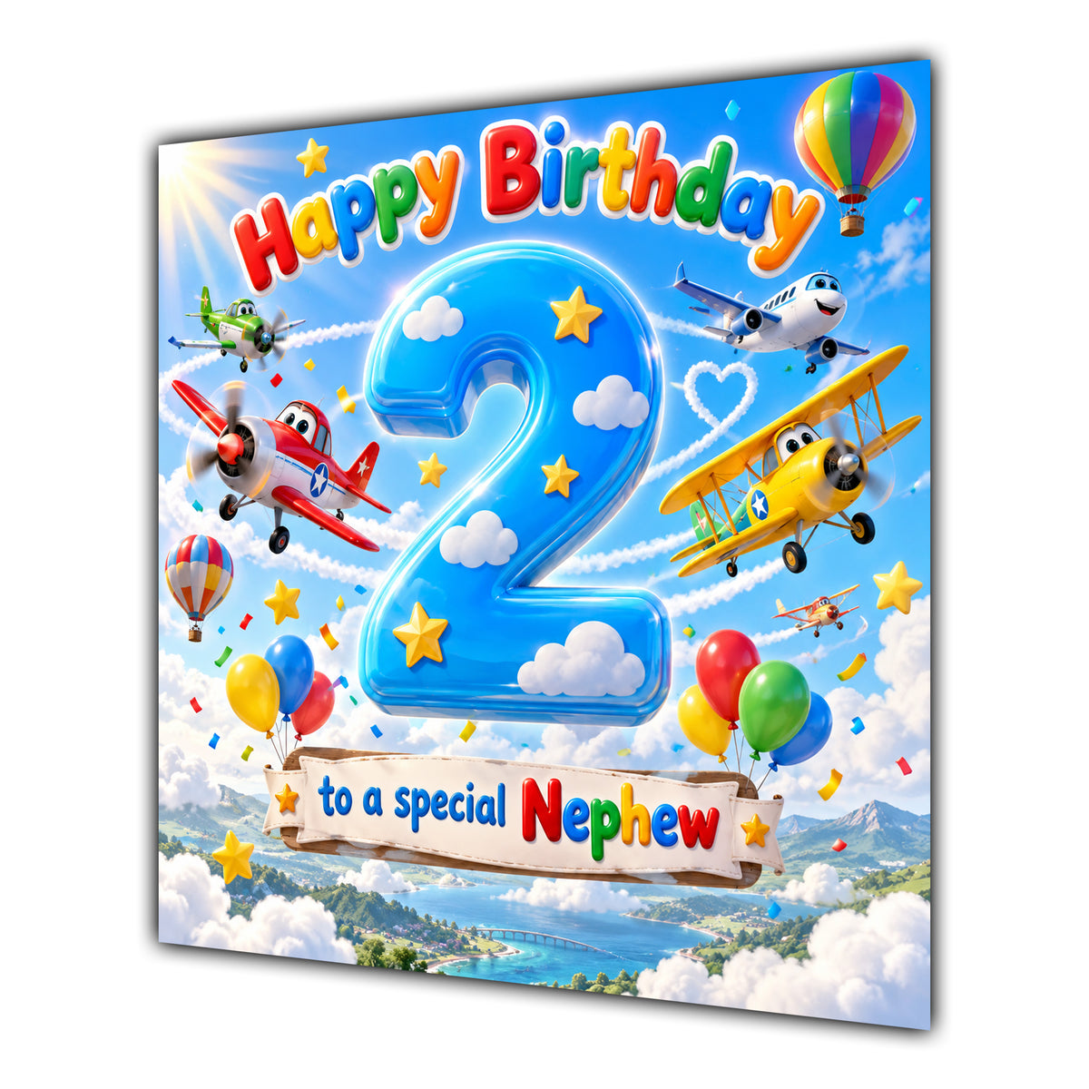 Nephew 2nd Birthday Card Aeroplanes Blue Sky