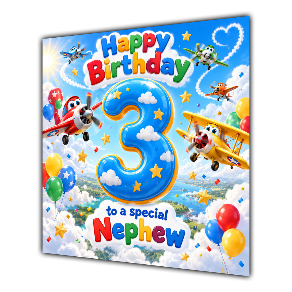Nephew 3rd Birthday Card Aeroplanes Blue Sky