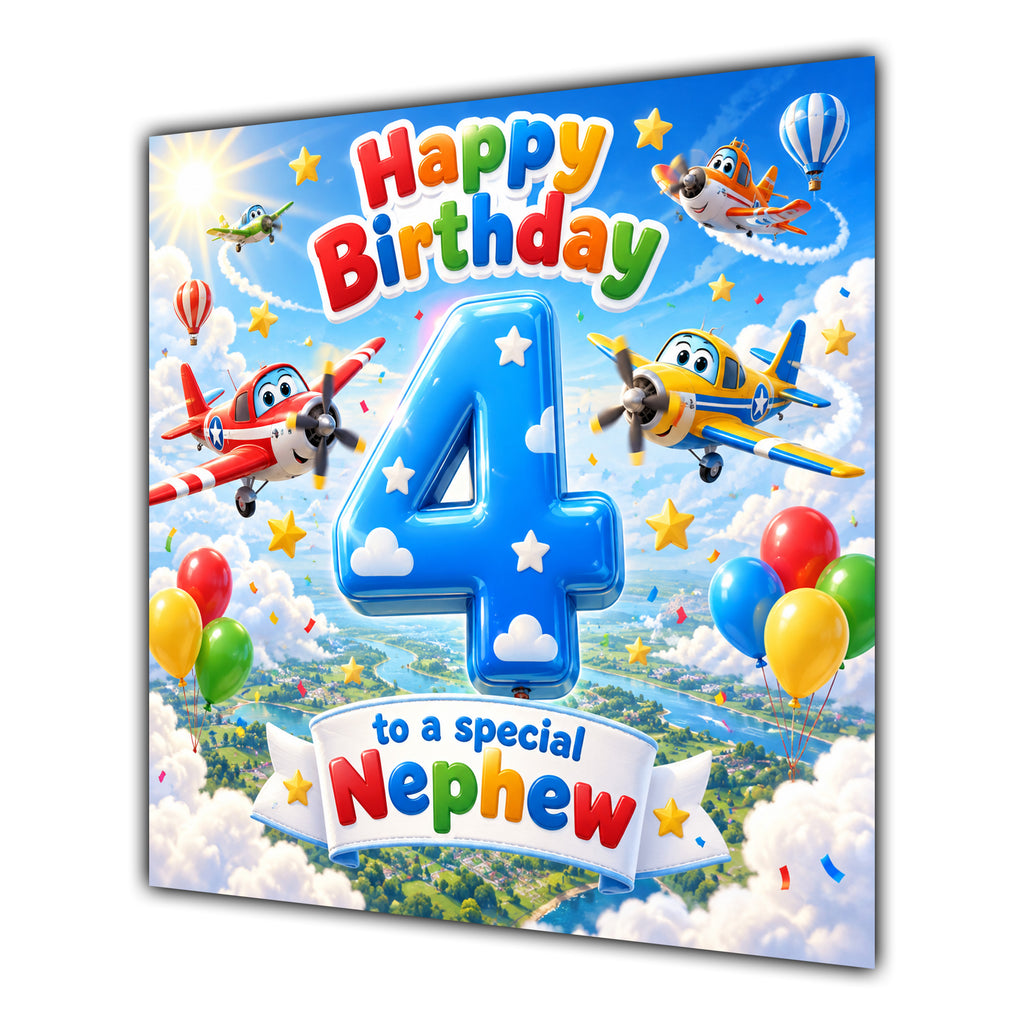 Nephew 4th Birthday Card Aeroplanes Blue Sky