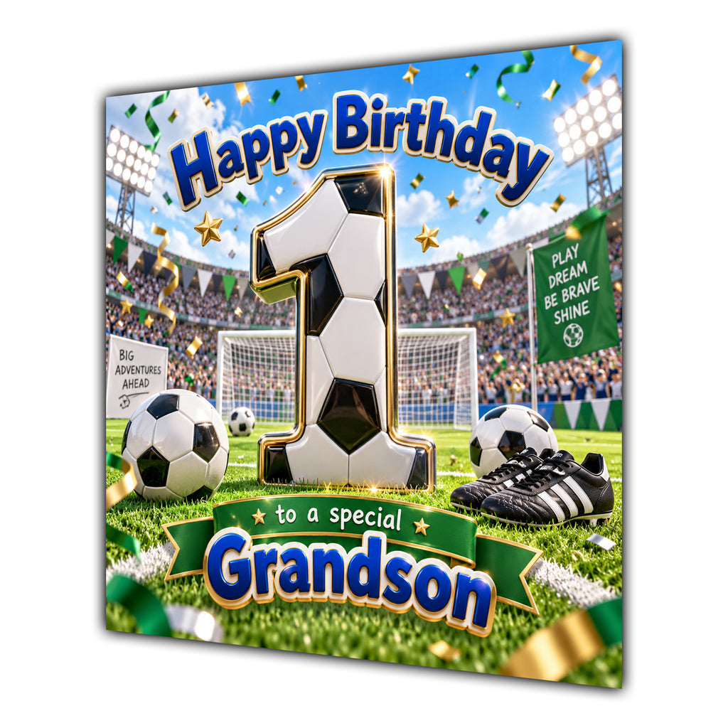 Grandson 1st Birthday Card Football Number Stadium