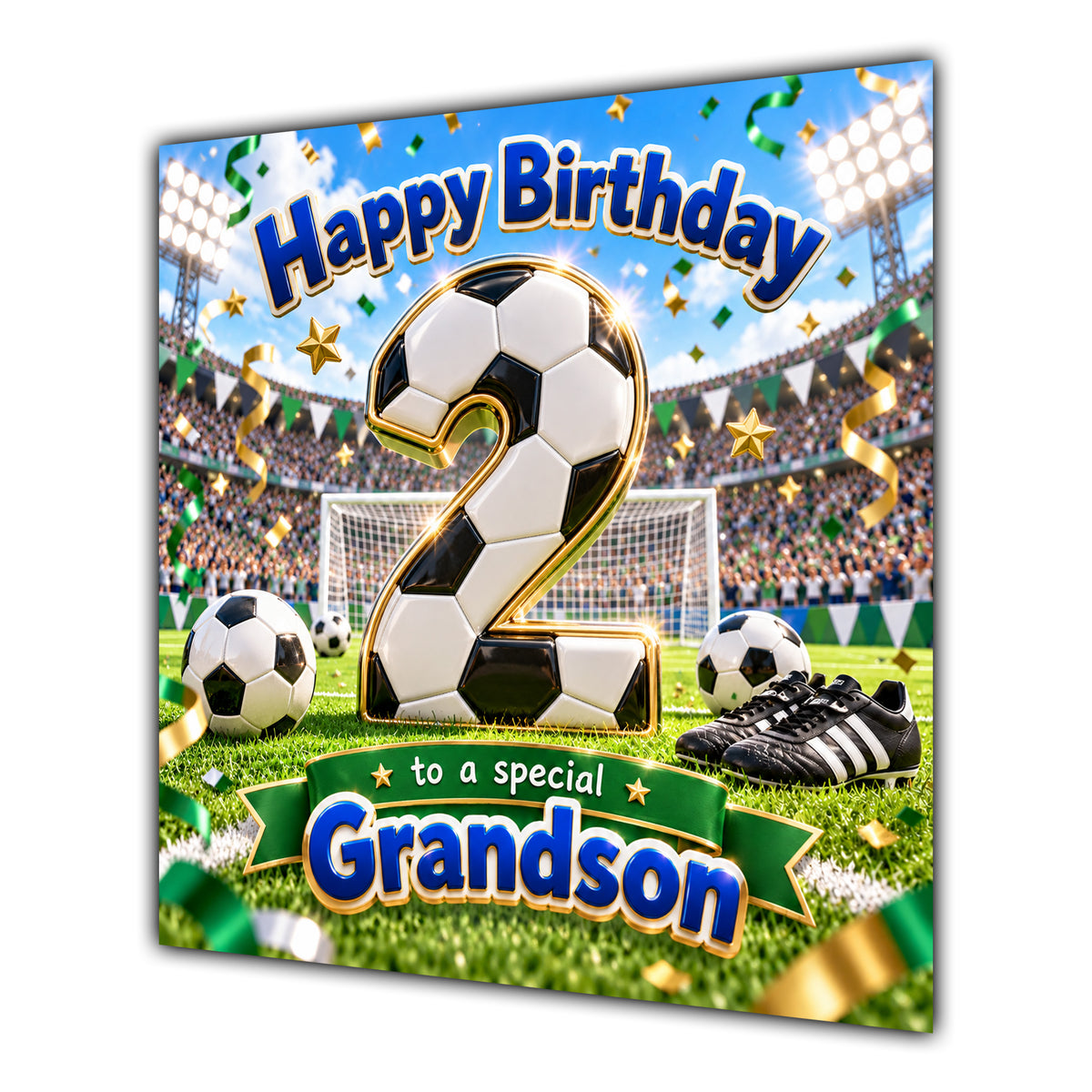 Grandson 2nd Birthday Card Football Number Stadium