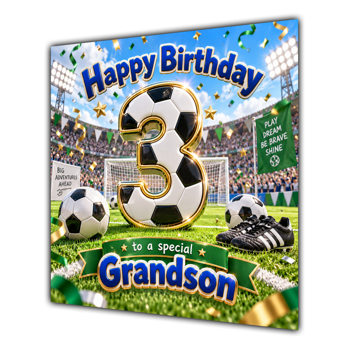 Grandson 3rd Birthday Card Football Number Stadium