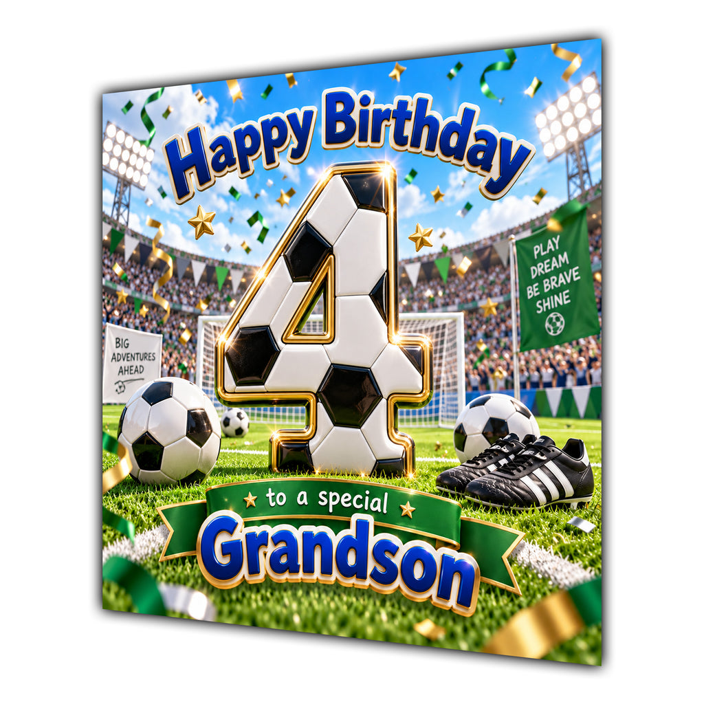 Grandson 4th Birthday Card Football Number Stadium