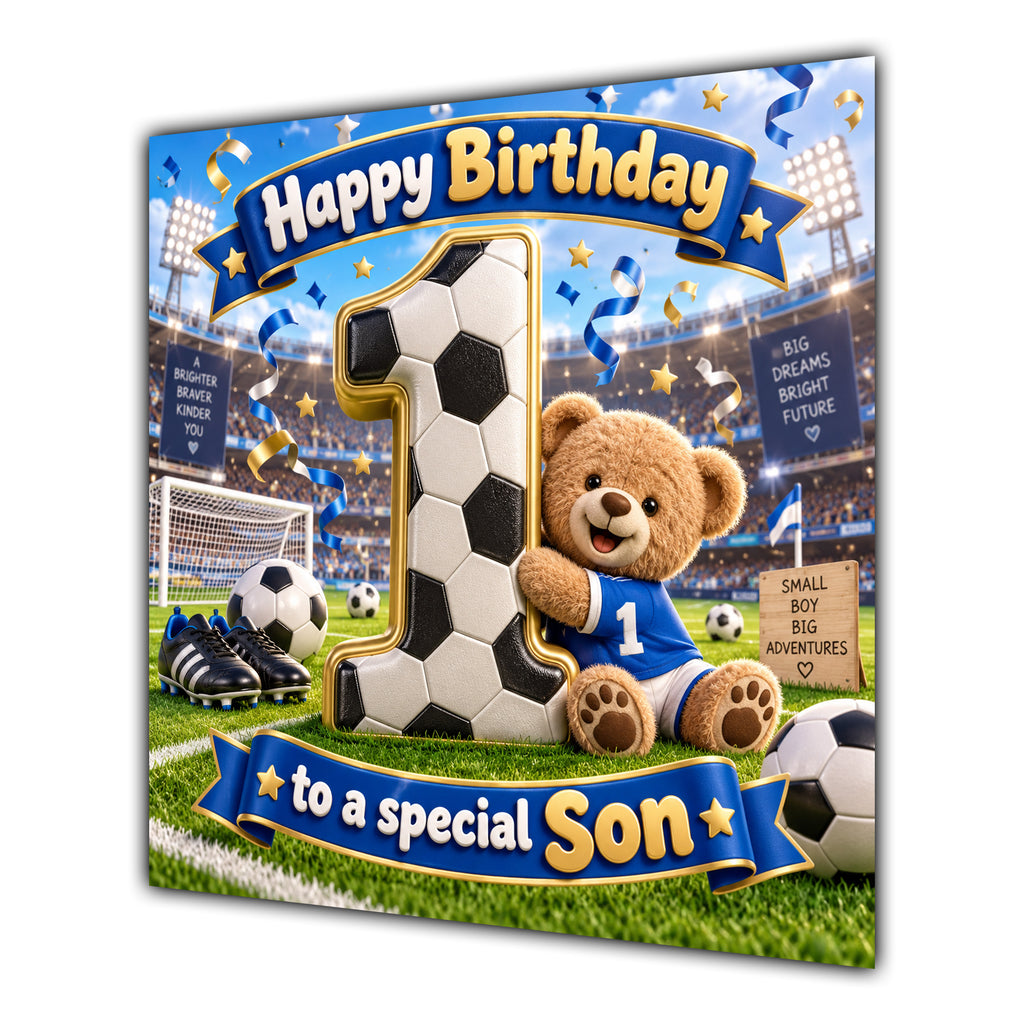 Son 1st Birthday Card Football Number Stadium