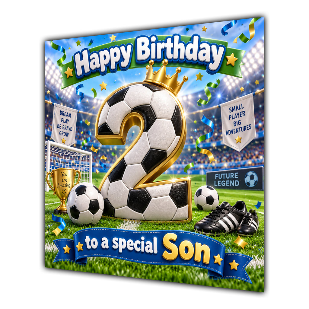 Son 2nd Birthday Card Football Number Stadium