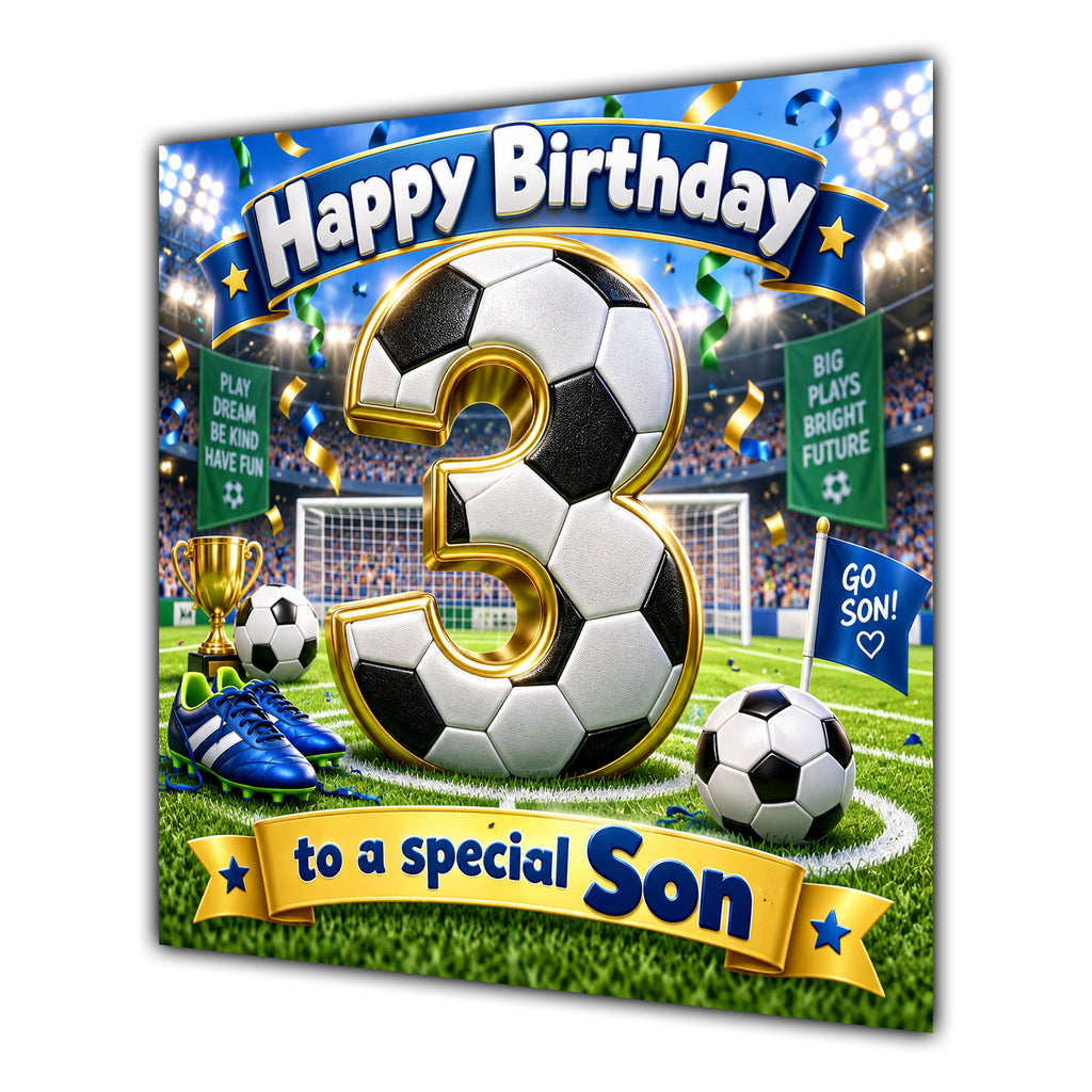 Son 3rd Birthday Card Football Number Stadium