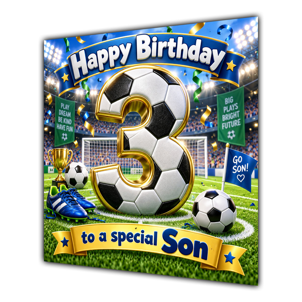 Son 3rd Birthday Card Football Number Stadium