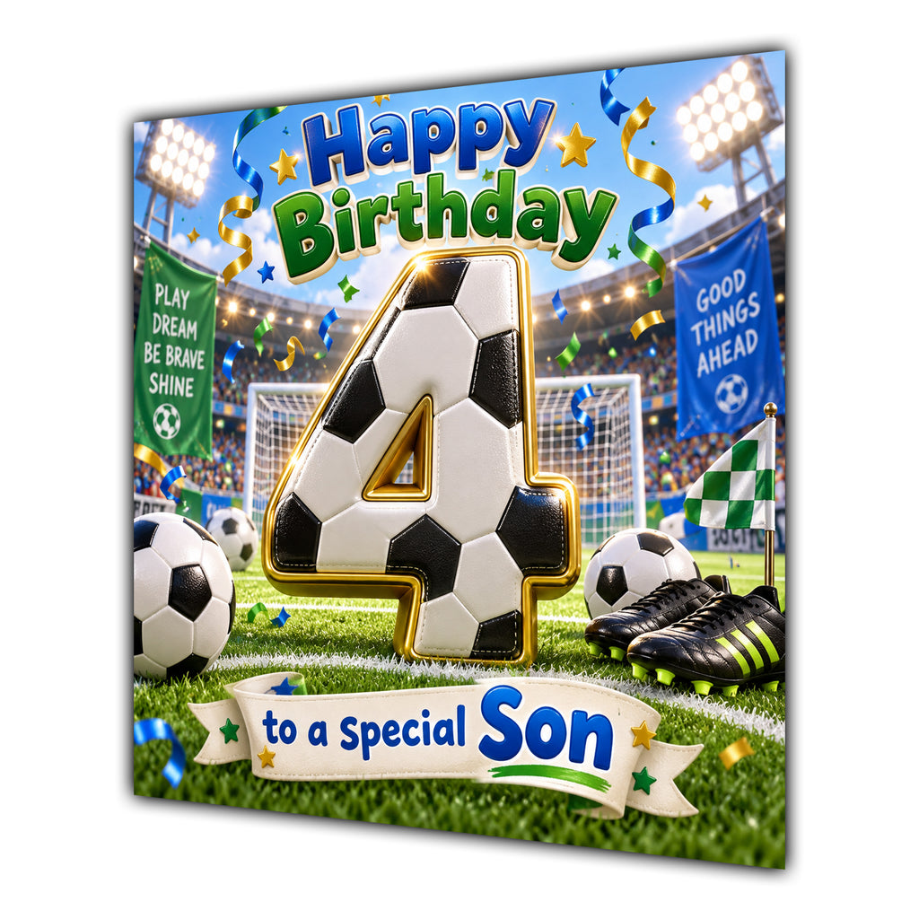 Son 4th Birthday Card Football Number Stadium