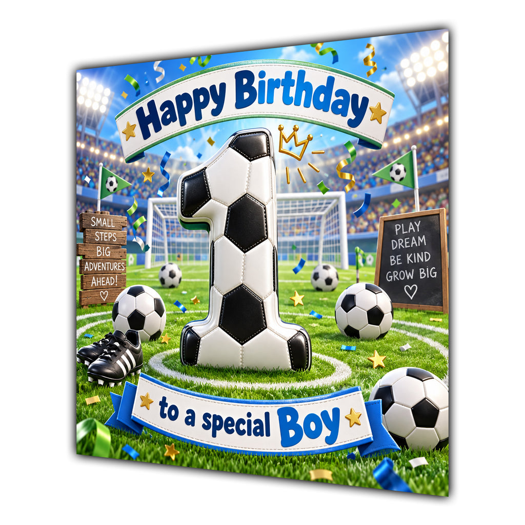 Boy 1st Birthday Card Football Number Stadium