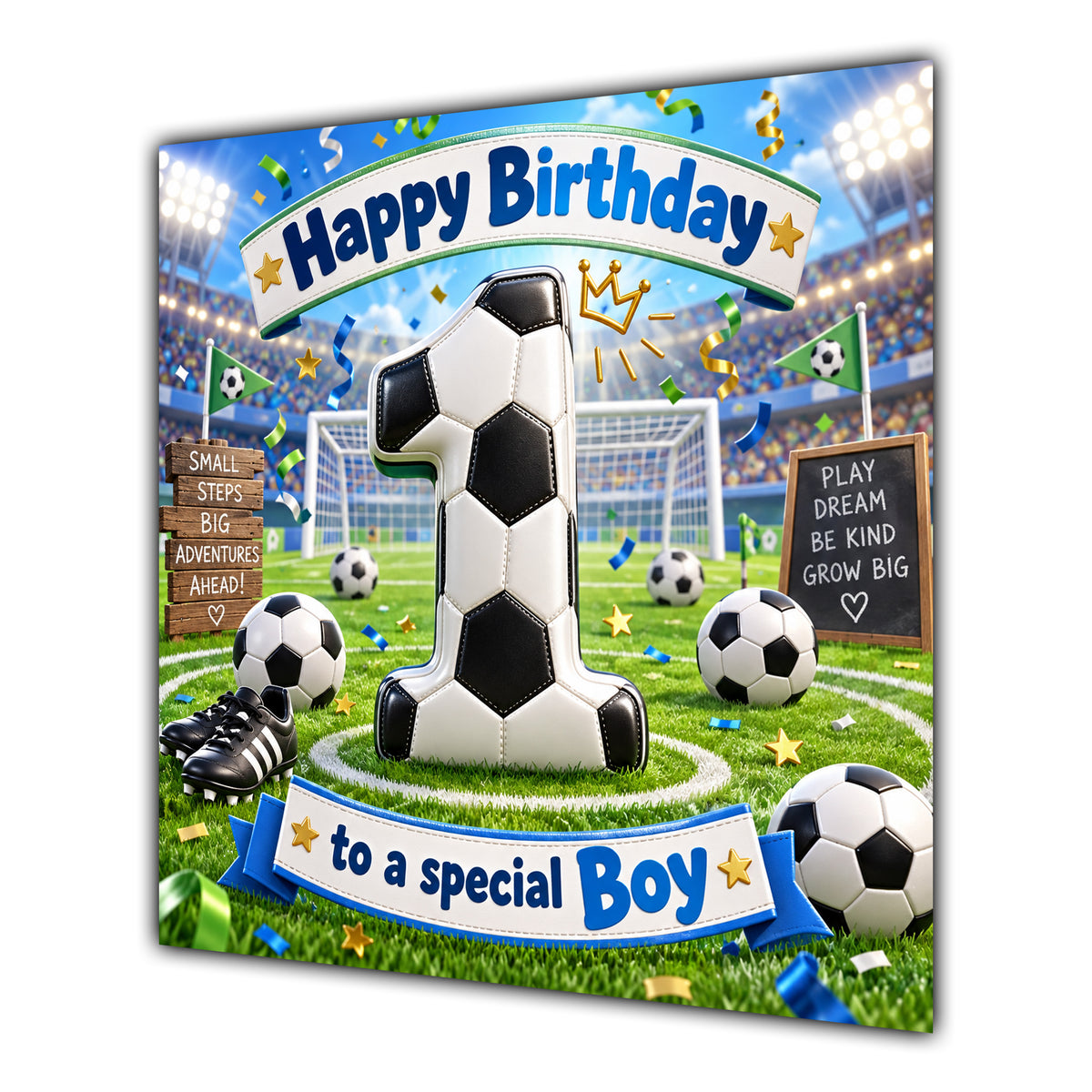 Boy 1st Birthday Card Football Number Stadium