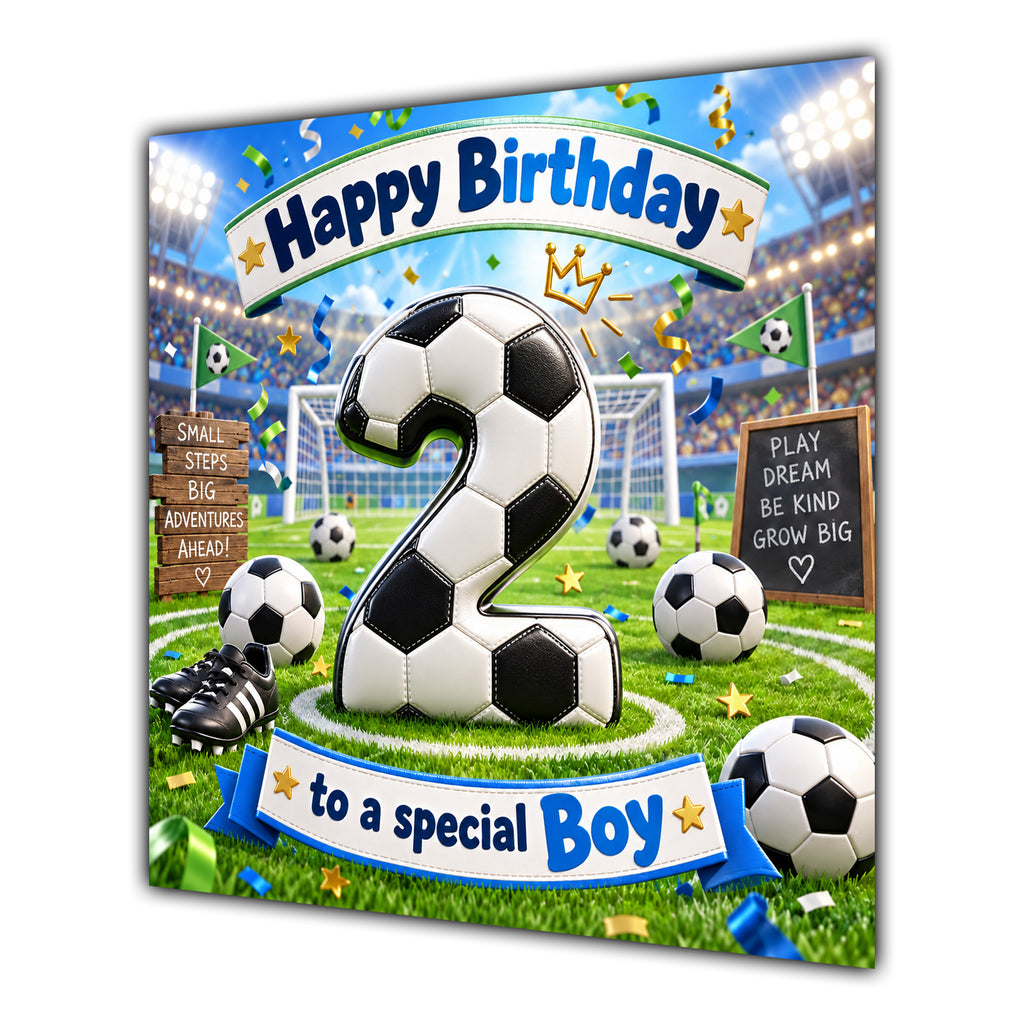 Boy 2nd Birthday Card Football Number Stadium
