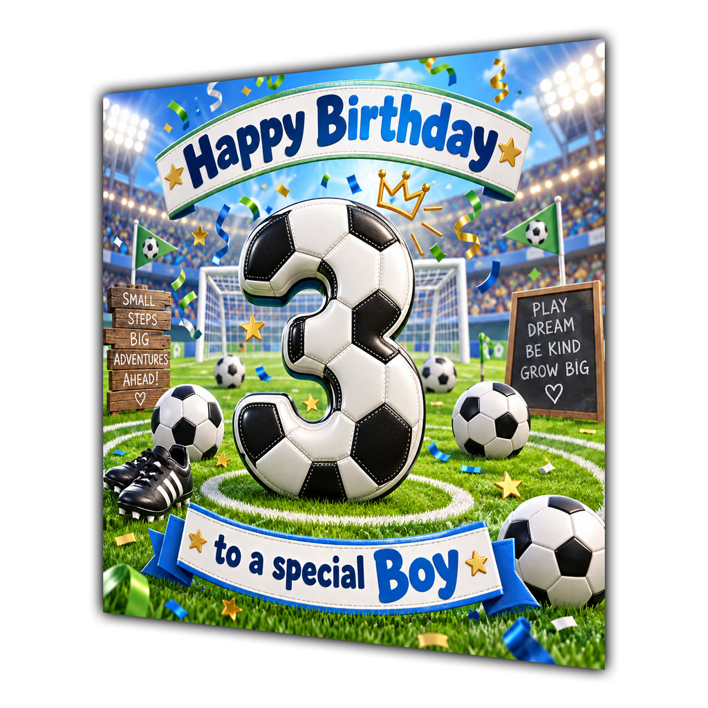 Boy 3rd Birthday Card Football Number Stadium