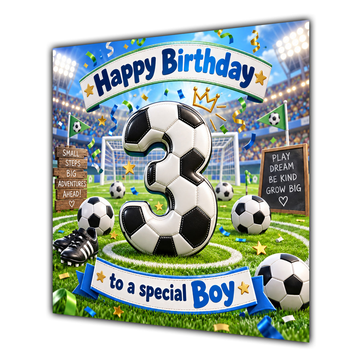 Boy 3rd Birthday Card Football Number Stadium
