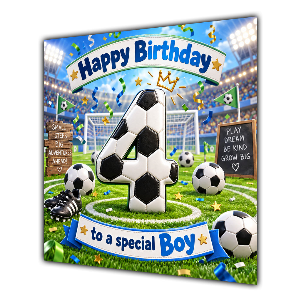 Boy 4th Birthday Card Football Number Stadium