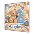 Grandson 2nd Birthday Card Teddy Bear Blue Gold Balloons