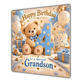 Grandson 4th Birthday Card Teddy Bear Blue Gold Balloons