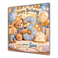 Son 3rd Birthday Card Teddy Bear Blue Gold Balloons