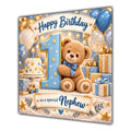 Nephew 1st Birthday Card Teddy Bear Blue Gold Balloons