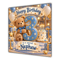 Nephew 3rd Birthday Card Teddy Bear Blue Gold Balloons