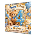 Nephew 4th Birthday Card Teddy Bear Blue Gold Balloons