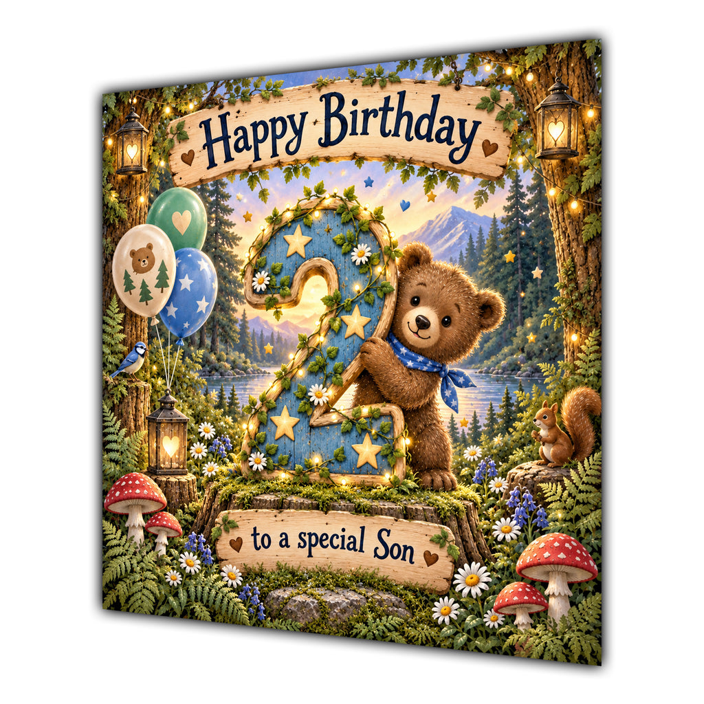 Son 2nd Birthday Card Woodland Teddy Bear