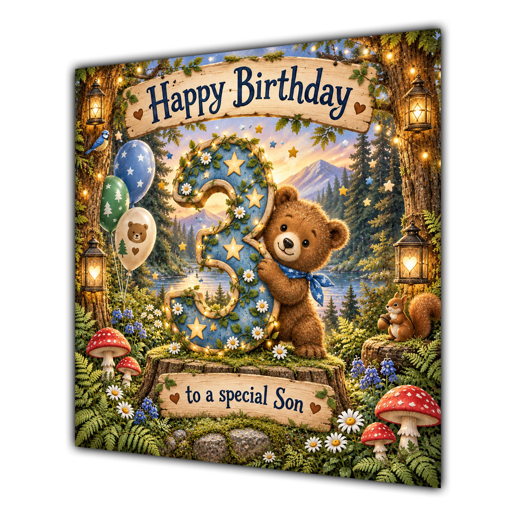 Son 3rd Birthday Card Woodland Teddy Bear