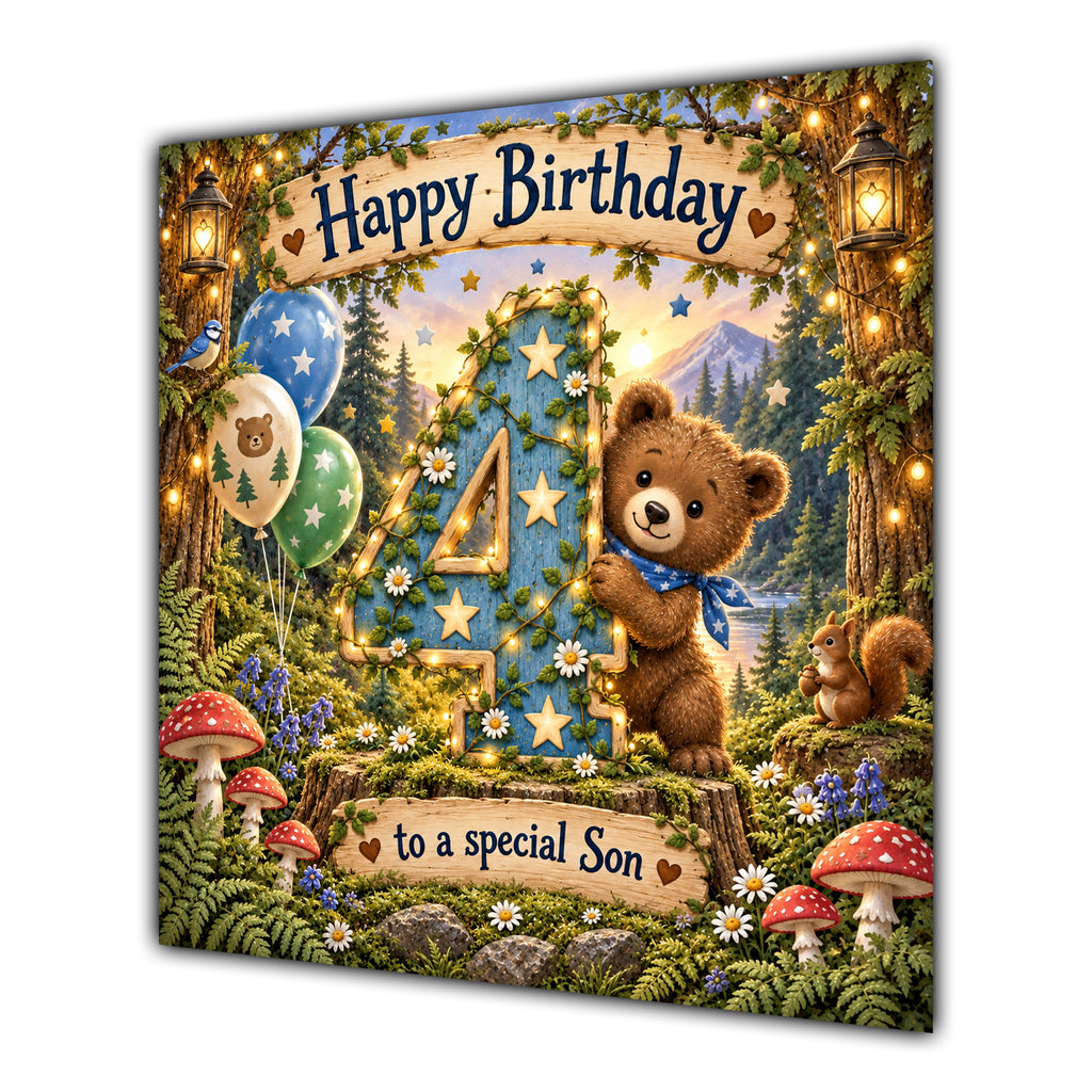 Son 4th Birthday Card Woodland Teddy Bear