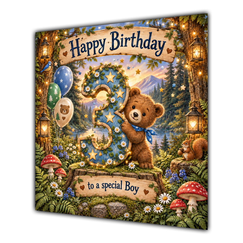 Boy 3rd Birthday Card Woodland Teddy Bear