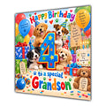Grandson 4th Birthday Card Cute Puppies Balloons Presents