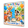 Son 1st Birthday Card Cute Puppies Balloons Presents