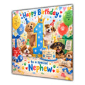 Nephew 1st Birthday Card Cute Puppies Balloons Presents