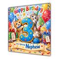 Nephew 3rd Birthday Card Cute Kittens Balloons Presents