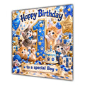 Boy 1st Birthday Card Cute Kittens Blue Gold Balloons