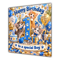 Boy 1st Birthday Card Cute Kittens Blue Gold Balloons